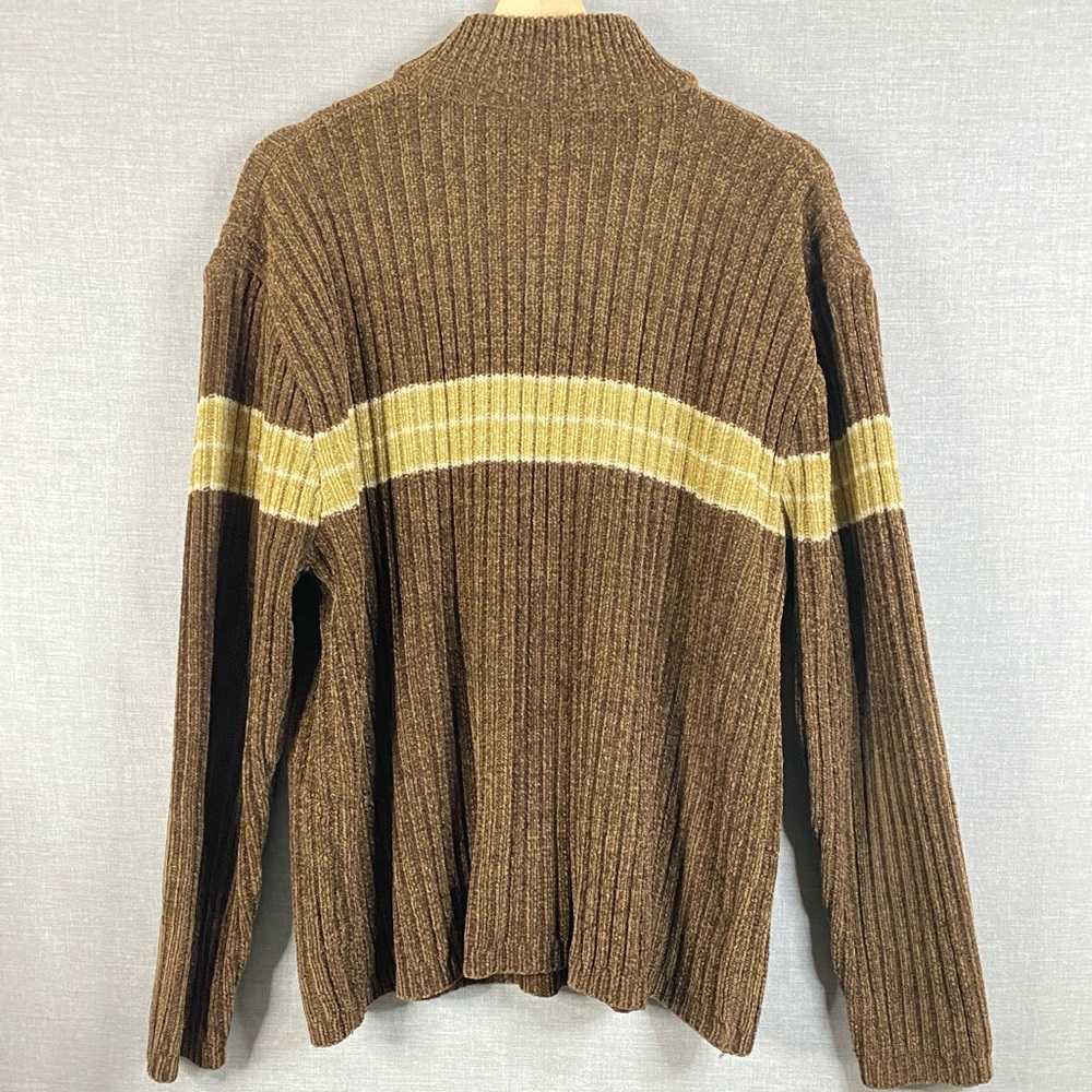 Arizona Jean Co. Men’s Brown & Tan Striped 1/4 Zip Ribbed Sweater Size Large - Picture 7 of 7